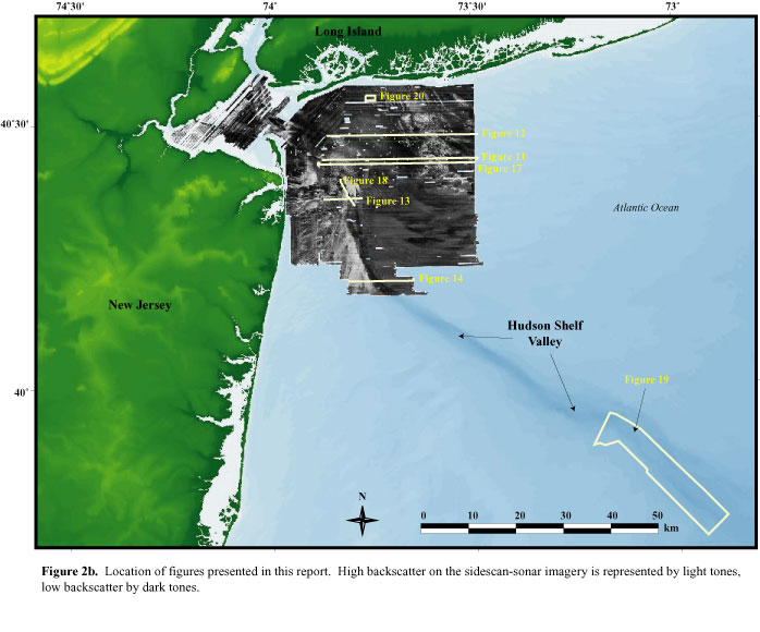 Map showing sidescan-sonar imagery of the study area with location of figures presented in this report.