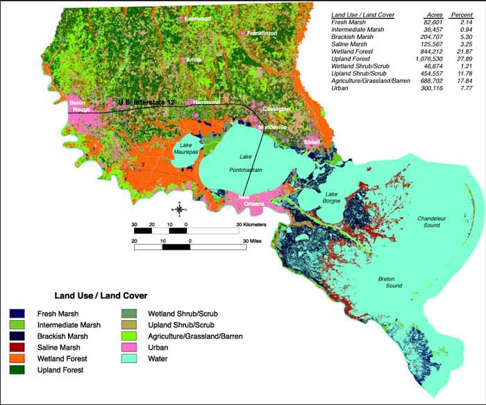 Land use/land cover map generated by the Louisiana Gap Project for the LPB.