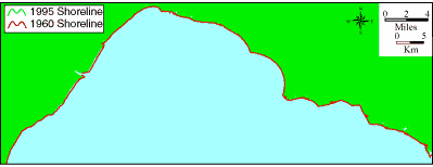 Map showing shoreline changes of Northern Lake Pontchartrain from 1960 to 1995.