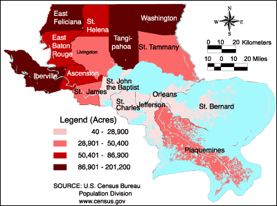 Map showing Lake Pontchartrain Basin Farmland 1997.