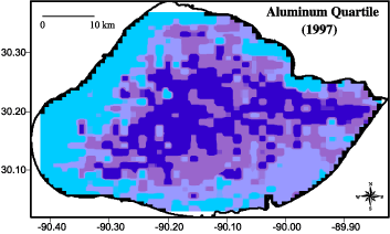 Quartile concentration contour maps of Aluminum.