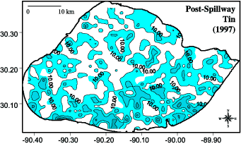 Tin concentration contours for  post-spillway opening.