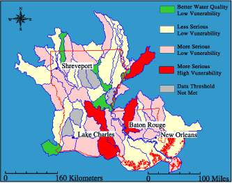  IWI rankings of watersheds in Louisiana.