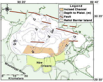 Map showing structural features across the lake associated with Pleistocene sediments.