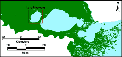 Map showing location of Lake Maurepas.