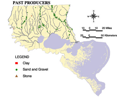 Location of past aggragate mine producers in the LPB.