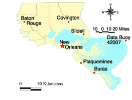 Map showing thw location of New Orleans.
