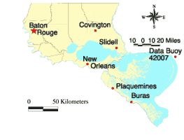 Map showing the location of Baton Rouge.