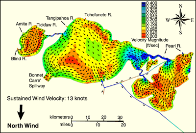 Image showing wind patterns induced by an north wind.