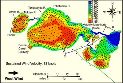 Image showing wind patterns induced by a west wind.