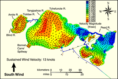 Image showing wind patterns induced by a south wind.