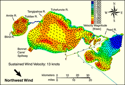 Image showing wind patterns induced by a northwest wind.