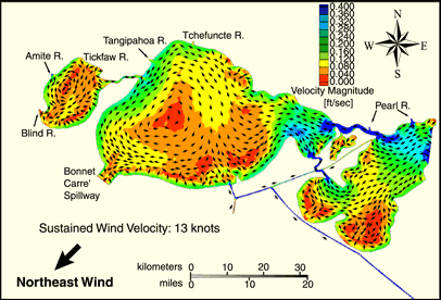 Image showing wind patterns induced by a northeast wind.