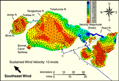 Image showing wind patterns induced by a southeast wind.