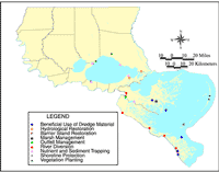 Map showing coastal restoration sites in the Lake Pontchartrain Basin