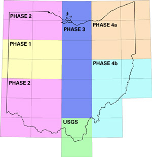 Map showing the different phases of the bedrock-geology mapping program