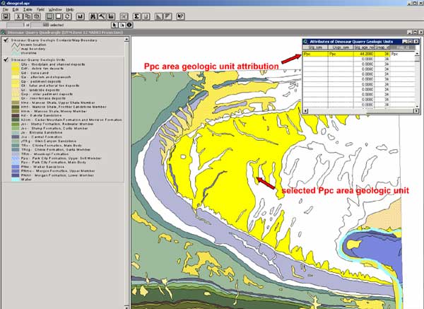 Image showing NPS Geology-GIS Data Model attribution of an area geology coverage