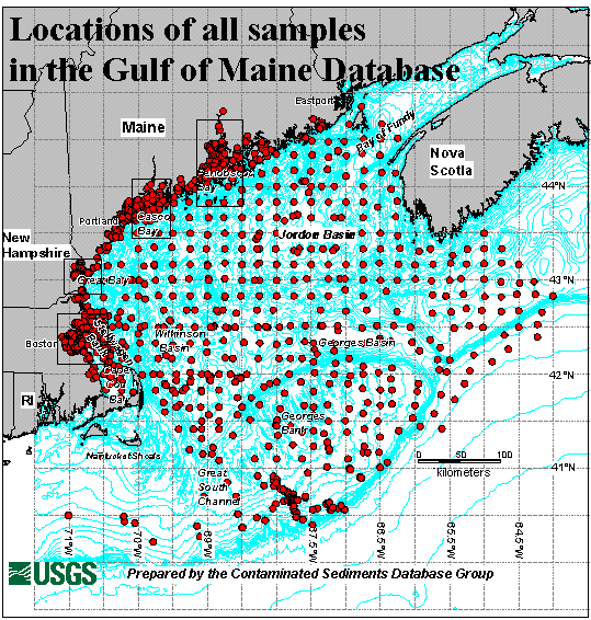 Location of all samples in the Gulf of Maine Database