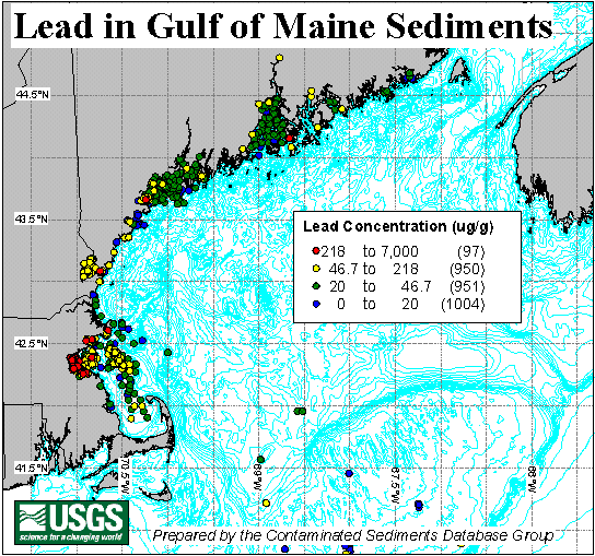Figure 6. Lead in Gulf of Maine Sediments