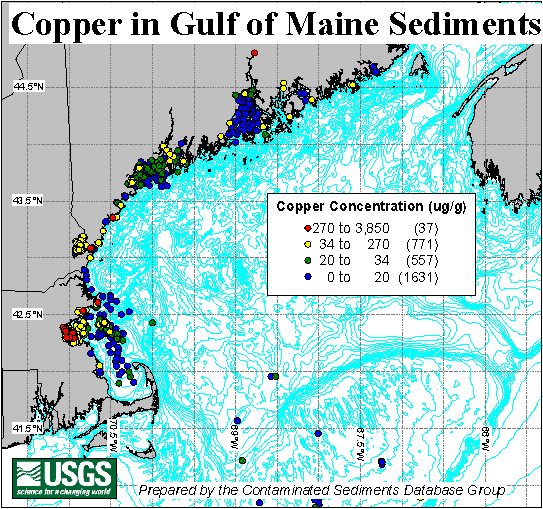 Figure 7. Copper in Gulf of Maine Sediments
