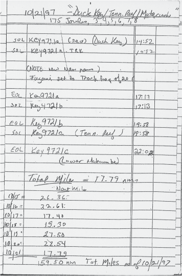 Scanned Image of Dana Wiese's logbook, Page 10.