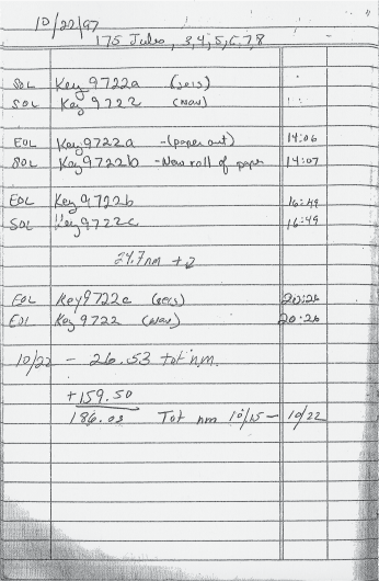 Scanned Image of Dana Wiese's logbook, Page 11.