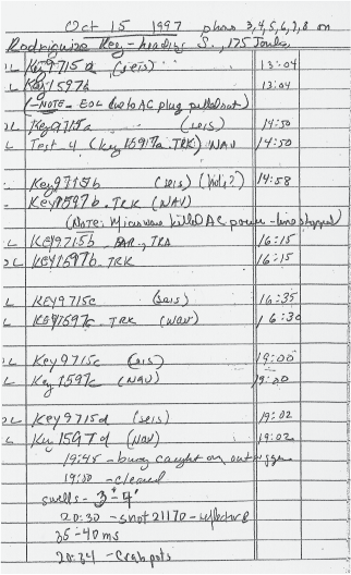 Scanned Image of Dana Wiese's logbook, Page 2.
