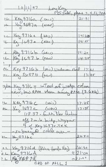Scanned Image of Dana Wiese's logbook, Page 4.