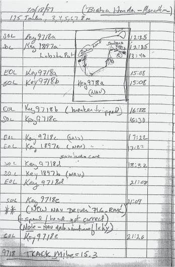 Scanned Image of Dana Wiese's logbook, Page 7.