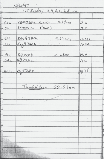 Scanned Image of Dana Wiese's logbook, Page 9.