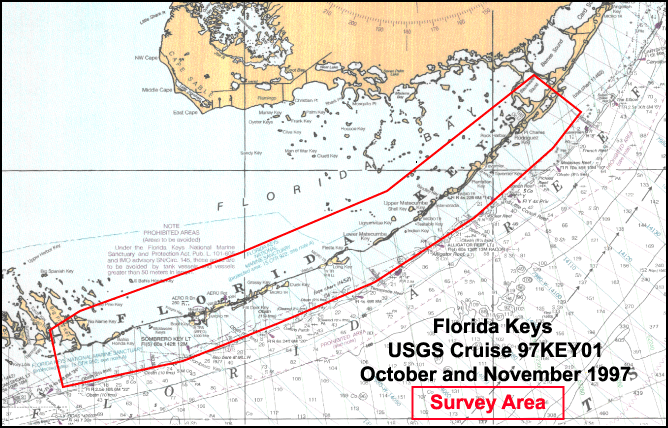 Overview Image of the Study Area for USGS Cruise 97KEY01, conducted in the Florida Keys in October and November of 1997.