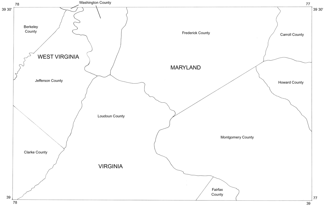Counties and States within the Frederick quadrangle map area