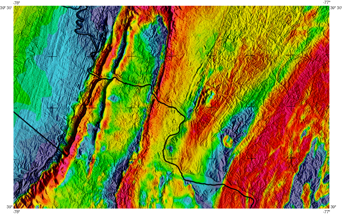 Color shaded relief map of residual magnetic data