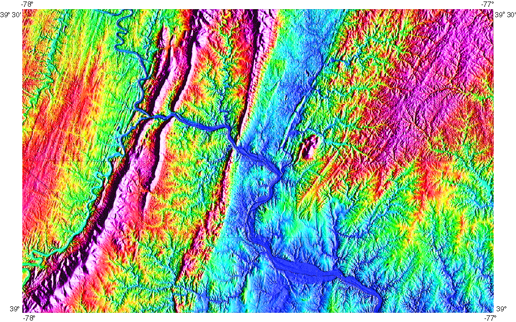 Color shaded relief map of digital elevation data