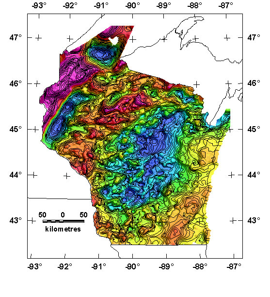 Wisconsin Bouguer Gravity Anomaly Map