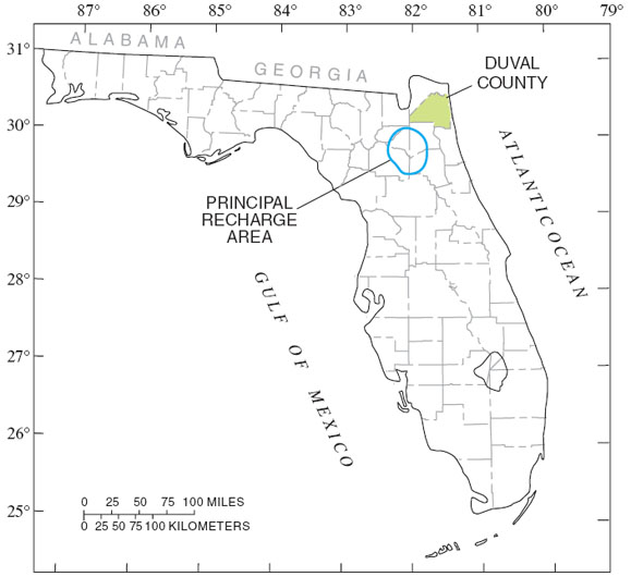 Map showing location of Duval County, Florida.