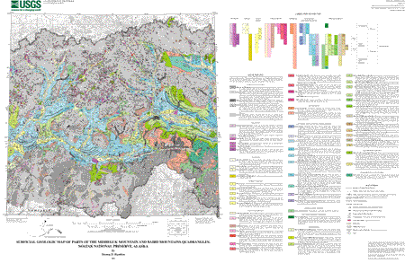 Surficial geologic map of part of the Noatak National Preserve, Alaska.  Map includes geologic unit descriptions and correlation chart.