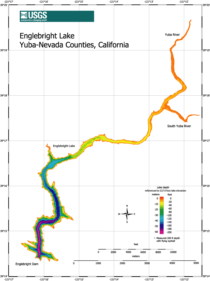 Figure 3 showing the bathymetry of Englebright Lake in May, 2001. (53 KB)