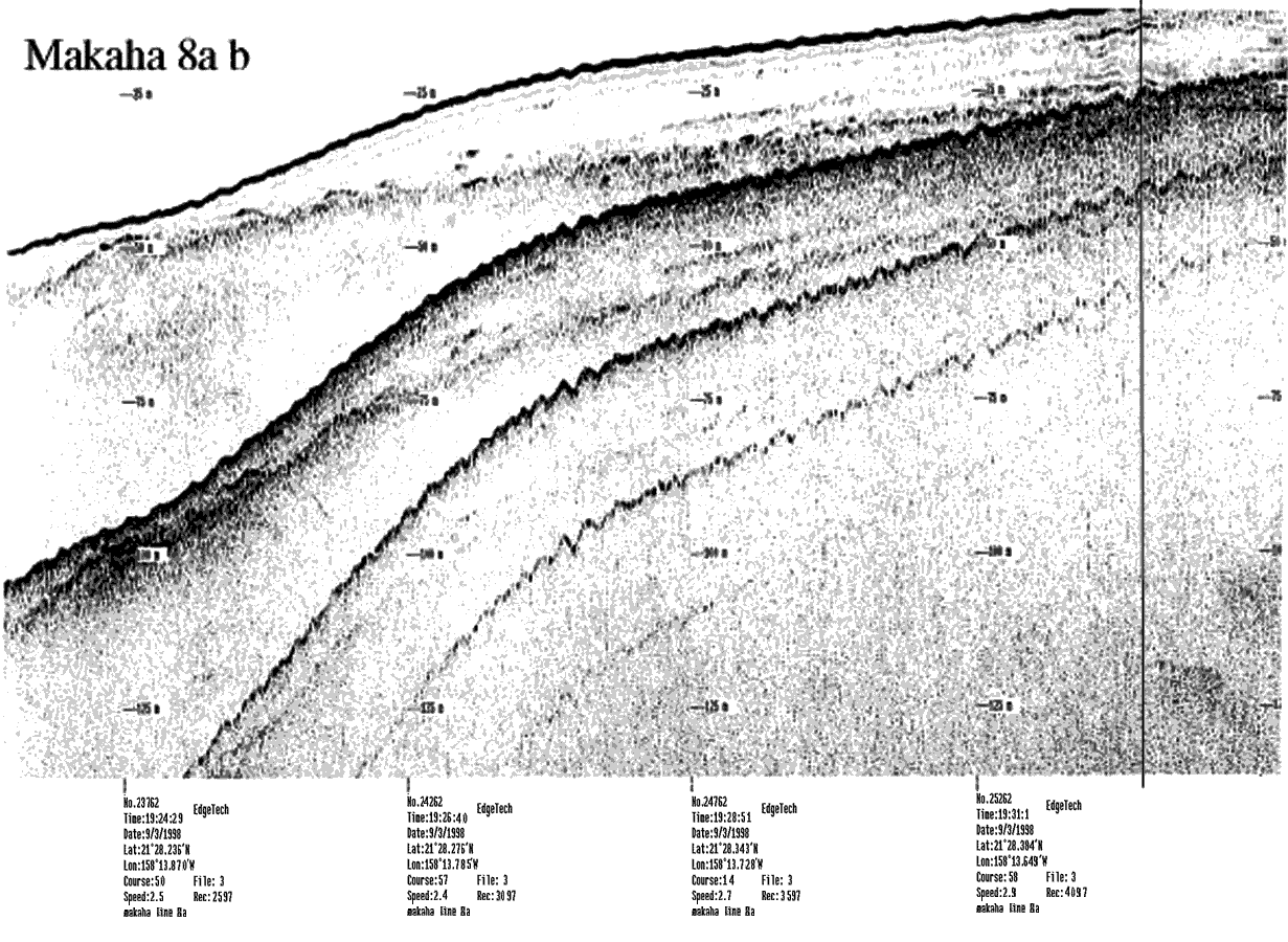 Subbottom profile showing seafloor and subsurface sediment detail and features