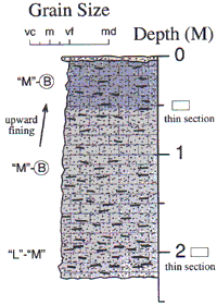 Labelled sketch of core showing bedding and other features