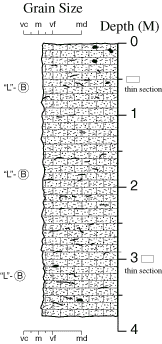 Labelled sketch of core showing bedding and other features