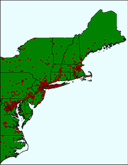 BROWSE THUMBNAIL IMAGE: Image showing CITIES data layer over the US shapefile for the Gulf of Maine surficial sediment GIS project area.