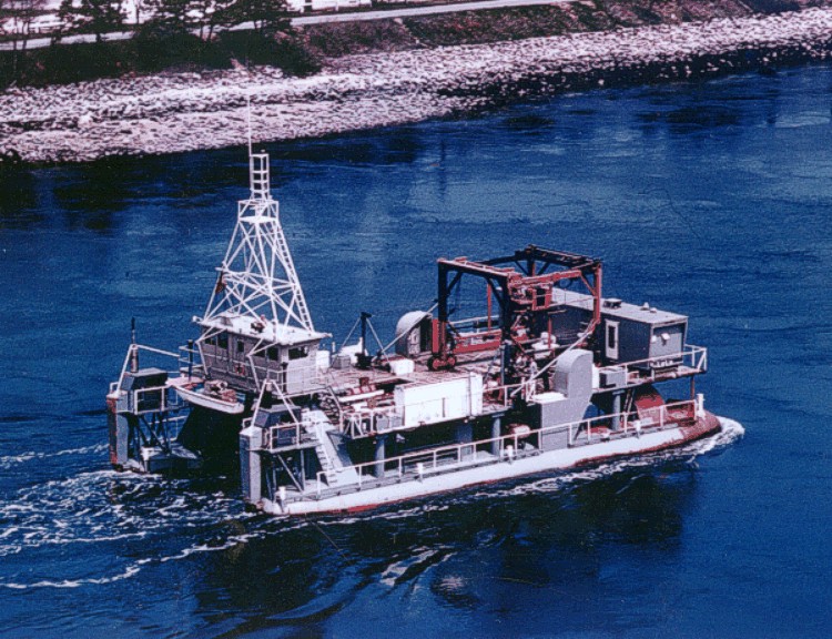 An aerial view of the Research Vessel LULU, a catamaran operated by the Woods Hole Oceanographic Institution (WHOI).
