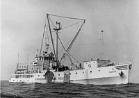A starboard-side view of the University of Rhode Island vessel RV TRIDENT.