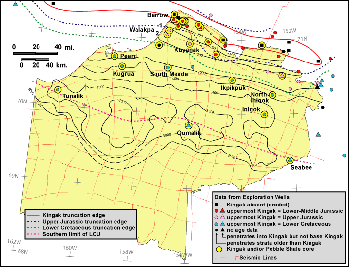 Map of the NPRA showing generalized total thickness of Kingak Shale