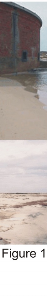 Figure 12:  A) Ft. Massachusetts in 2001 before the 2002 renourishment.  B) Ft. Massachusetts in fall 2002 following beach renourishment in the spring (photos provided by Linda York).