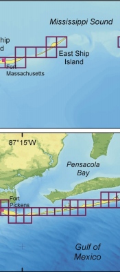 Figure 2:  A) Shoreline grid for Mississippi islands B) Shoreline grid for Florida islands.