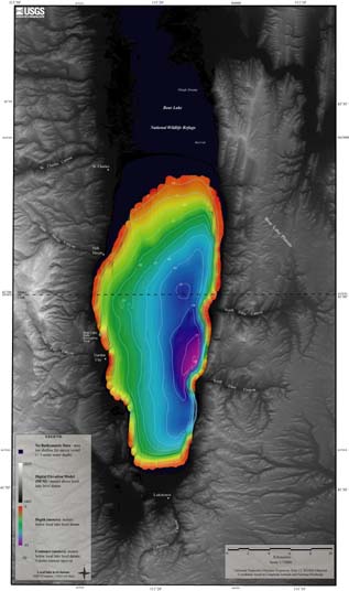 Map showing bathymetric image of Bear Lake