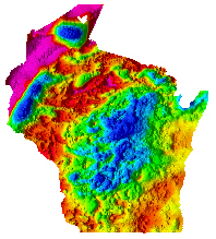 Complete Bouguer Gravity Anomaly Map of Wisconsin - Click for larger image