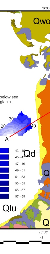 Figure 9. Map showing the depth (meters) to the base of glaciolacustrine.